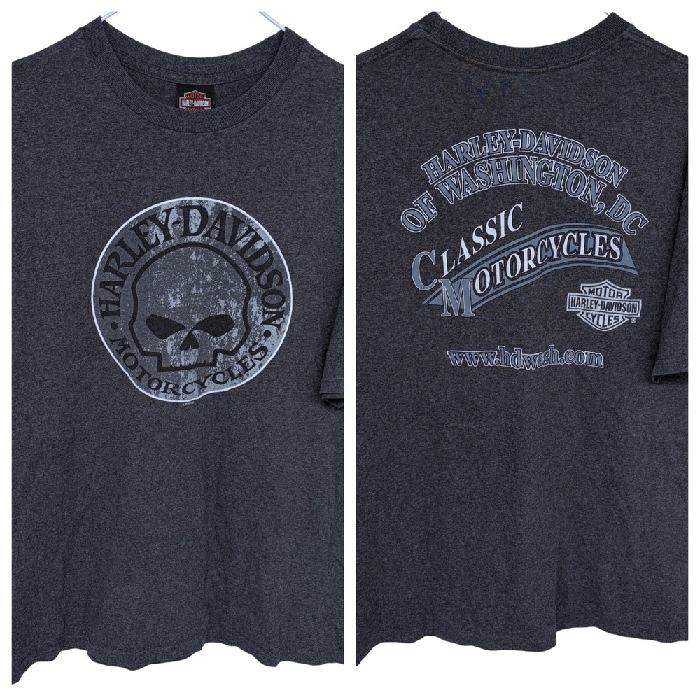 Gray Harley Davidson Motorcycles T Shirt XL Biker Washington DC Skull